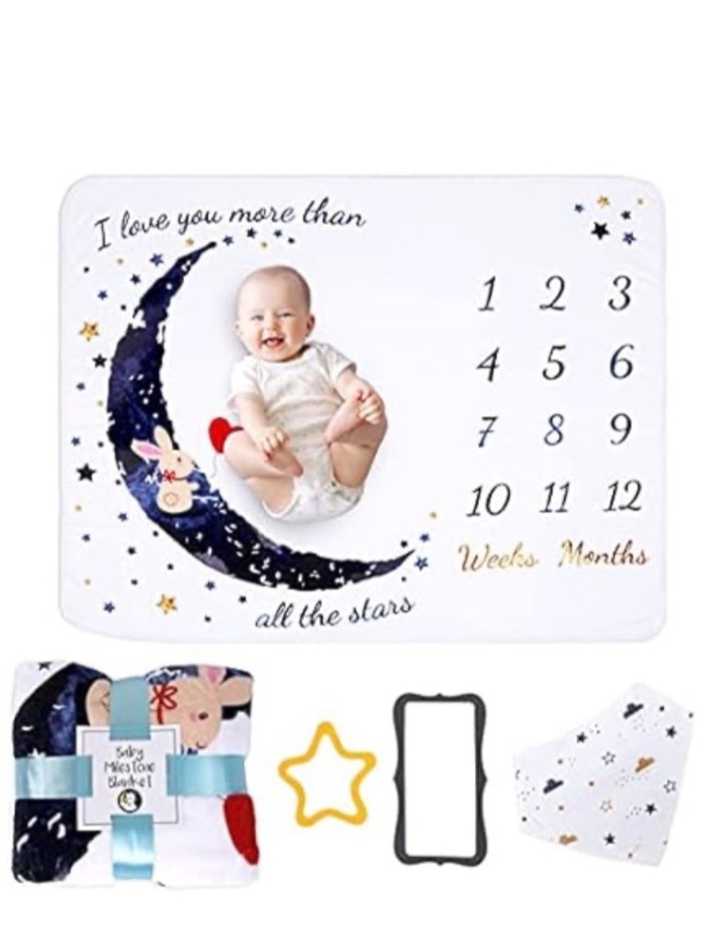 Fleece Baby Milestone Blanket - I love you more than all the stars